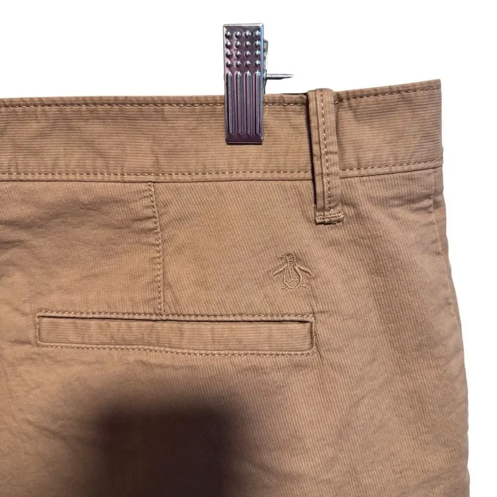Penguin Munsingwear Shorts Men's 38 Khaki Chino Ribbed Button Zip Cotton Blend